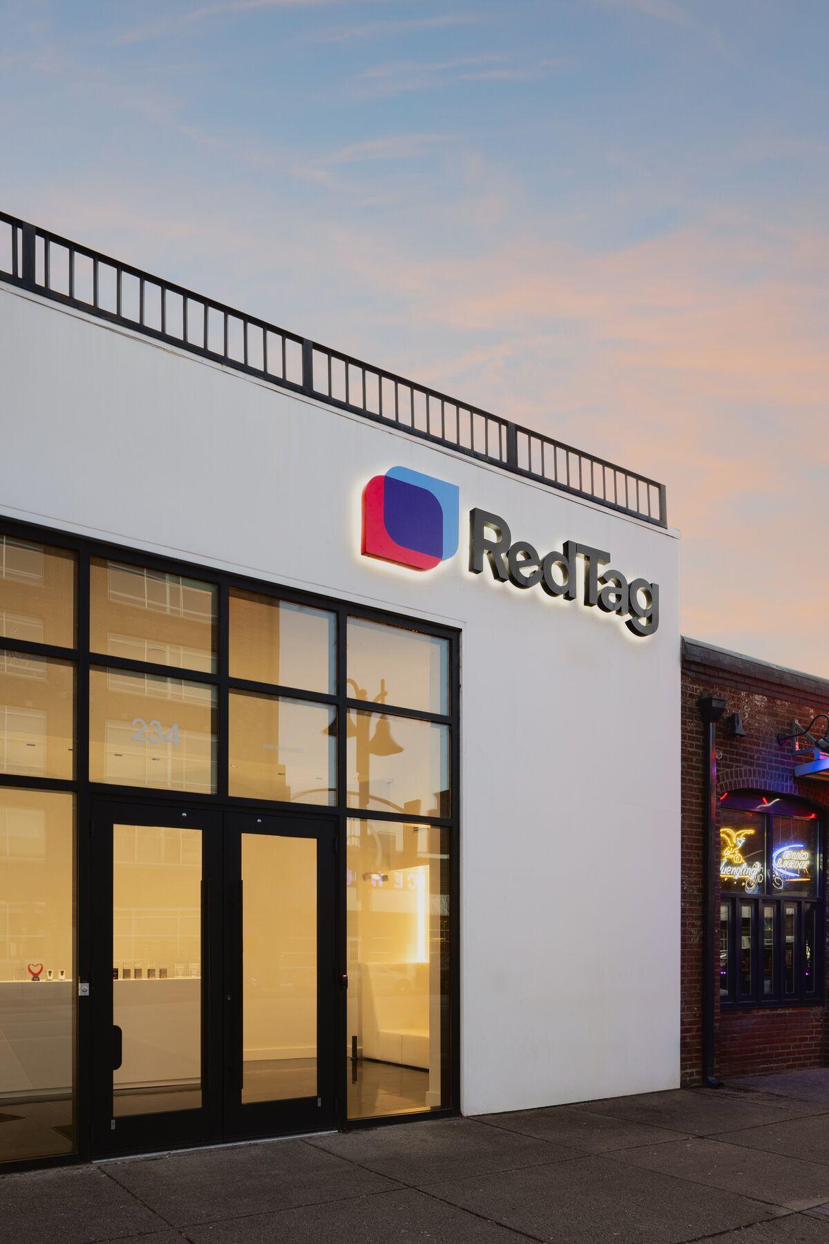 The RedTag storefront on East Main Street at dusk