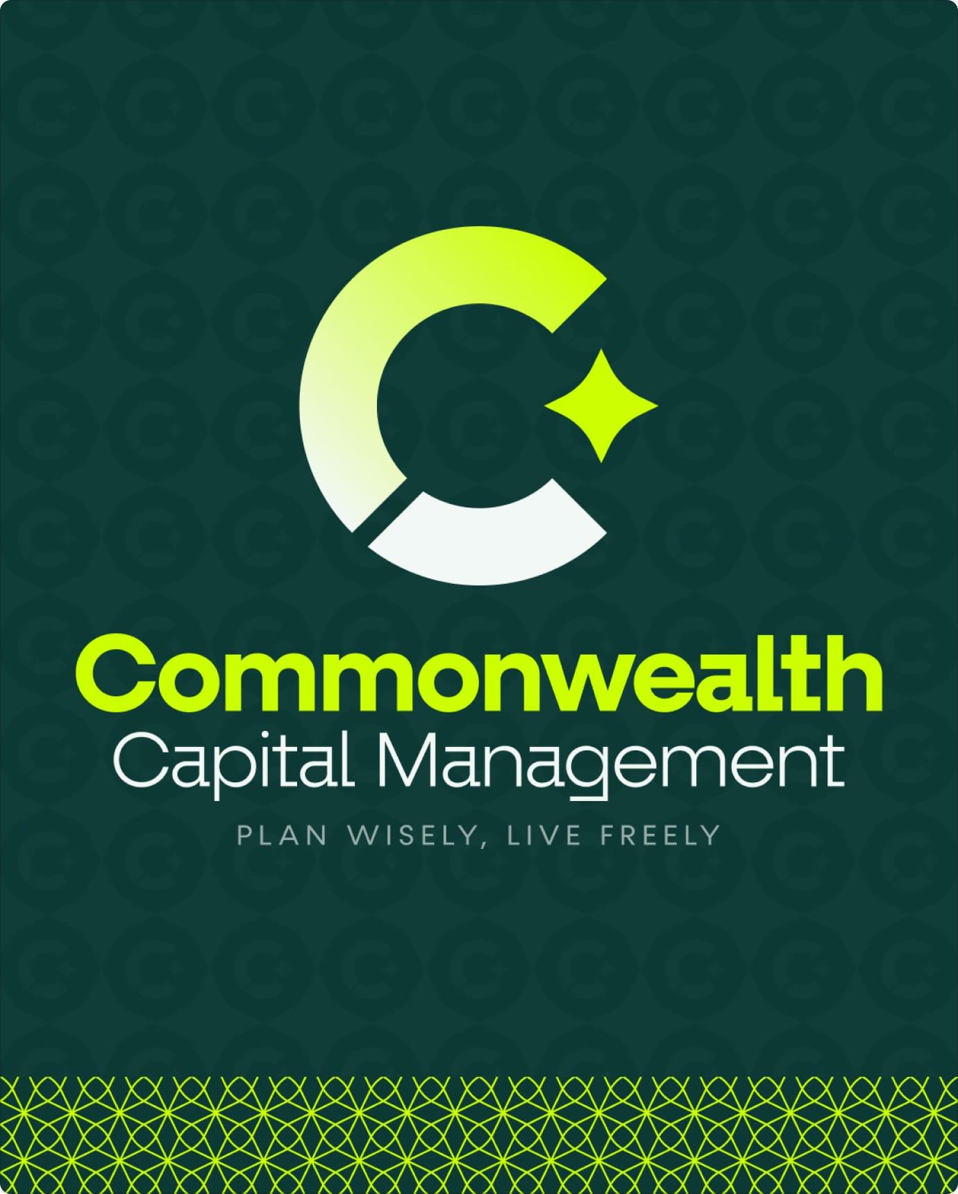 Commonwealth Capital Management primary logo and tagline on a deep green patterned background