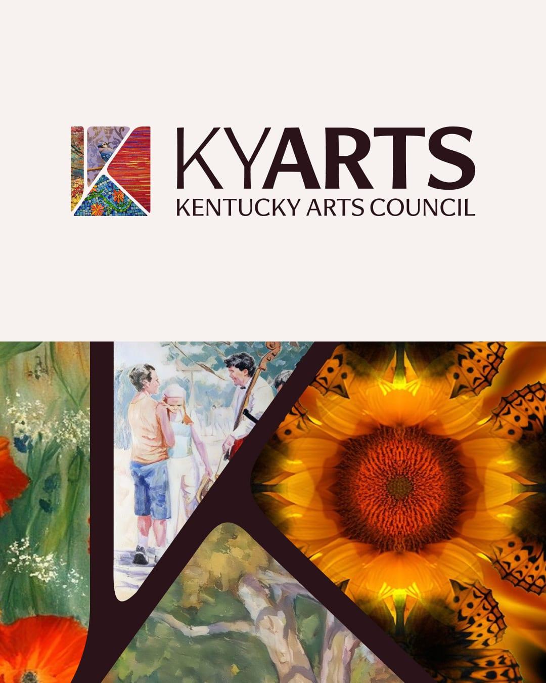 The full-color KYARTS logo above an artwork collage cut into the K mark's shapes