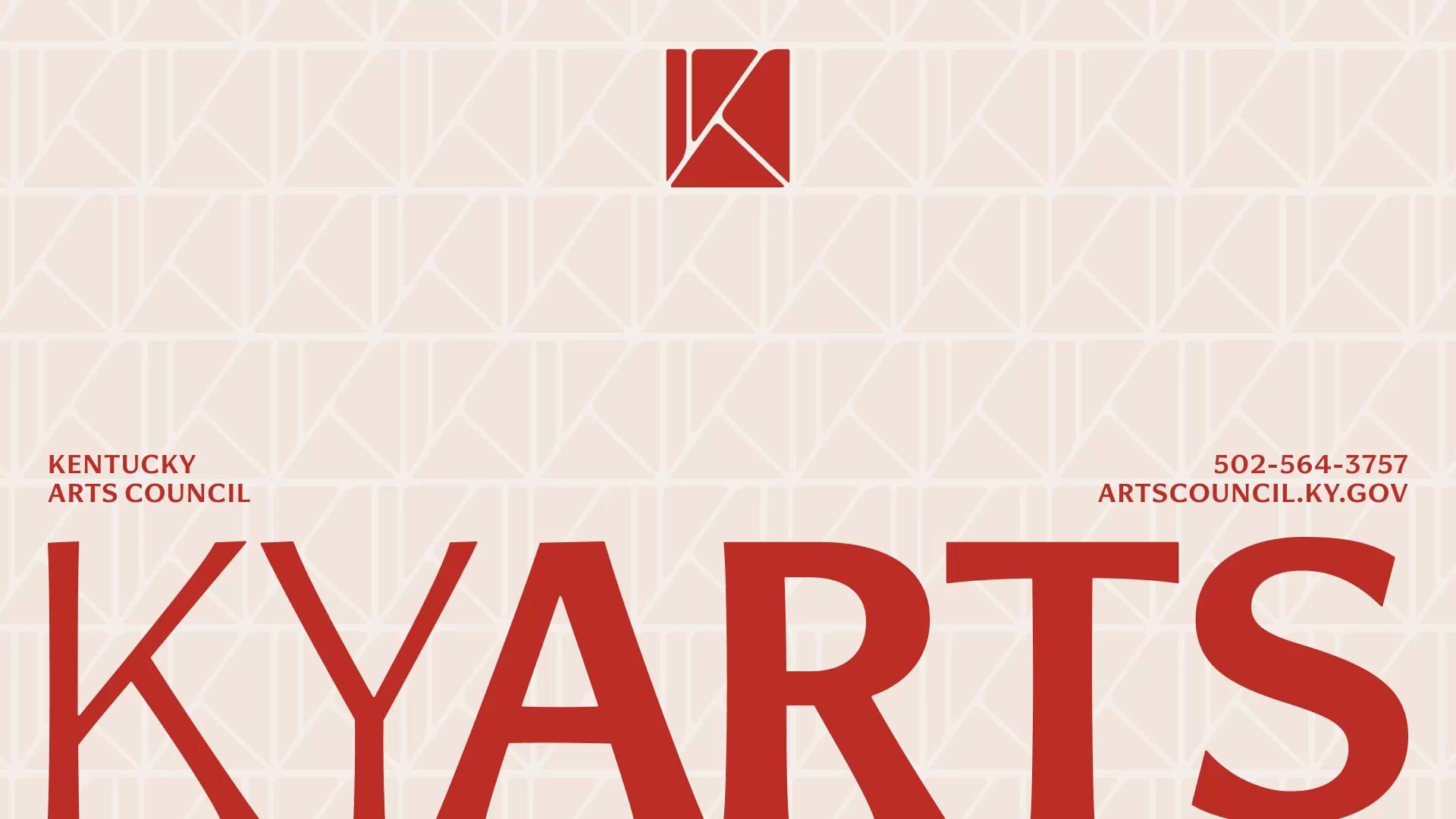 Red KYARTS stationery layout with the K mark, contact details and a patterned background