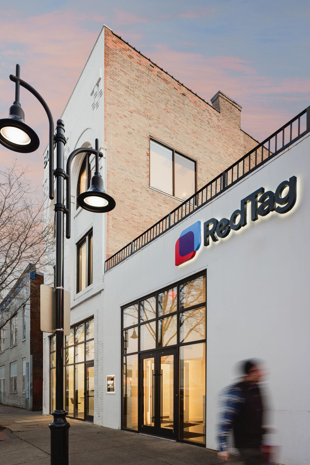 The RedTag storefront on East Main Street at dusk